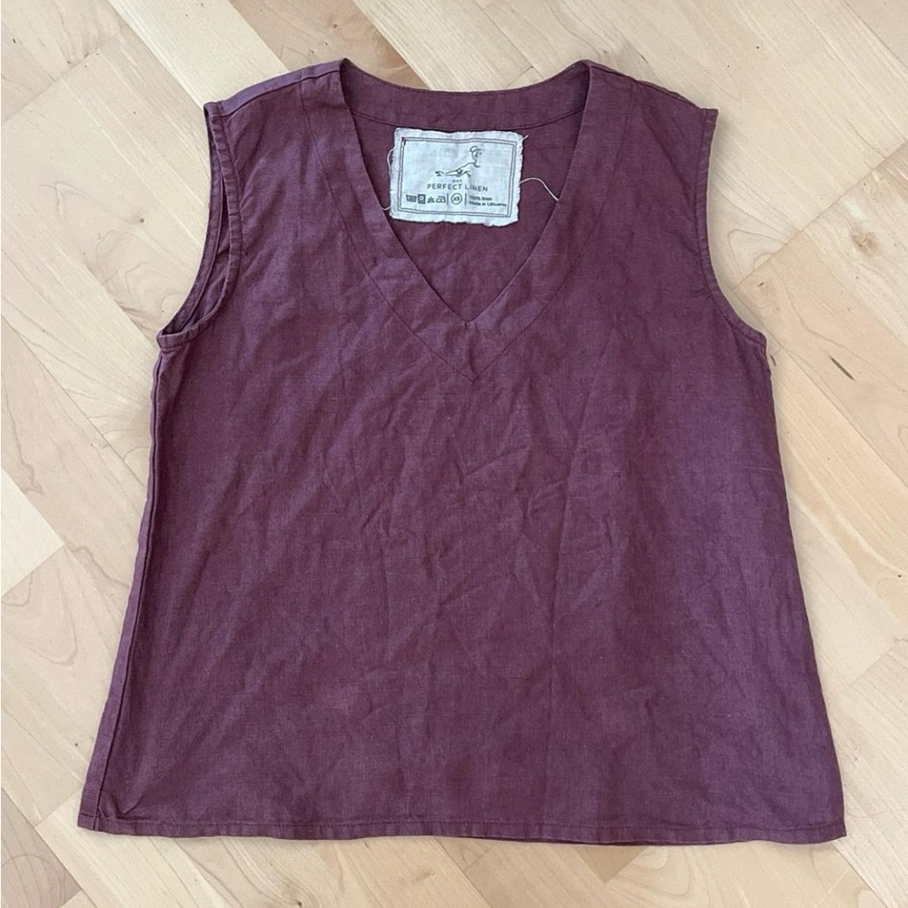 🍇 Not Perfect Linen Vienna Tank V-Neck Grape Wine XS 🍇